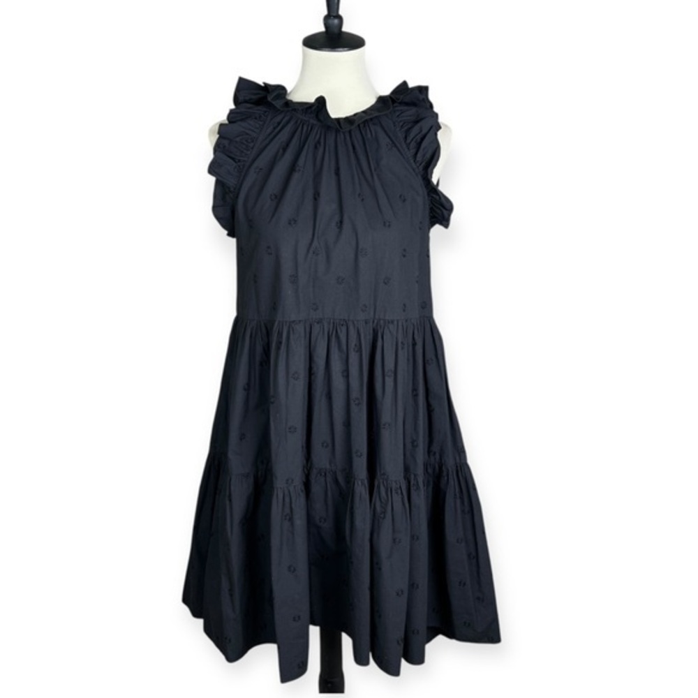 Ulla Johnson Tamsin Tiered Sleeveless‎ Floral Embroidered Dress Black Sz 4